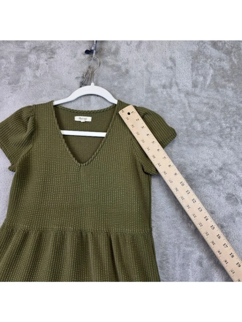 Madewell Dress Womens XXS Green Knit V Neck Puff Sleeve Tiered Trapeze Midi